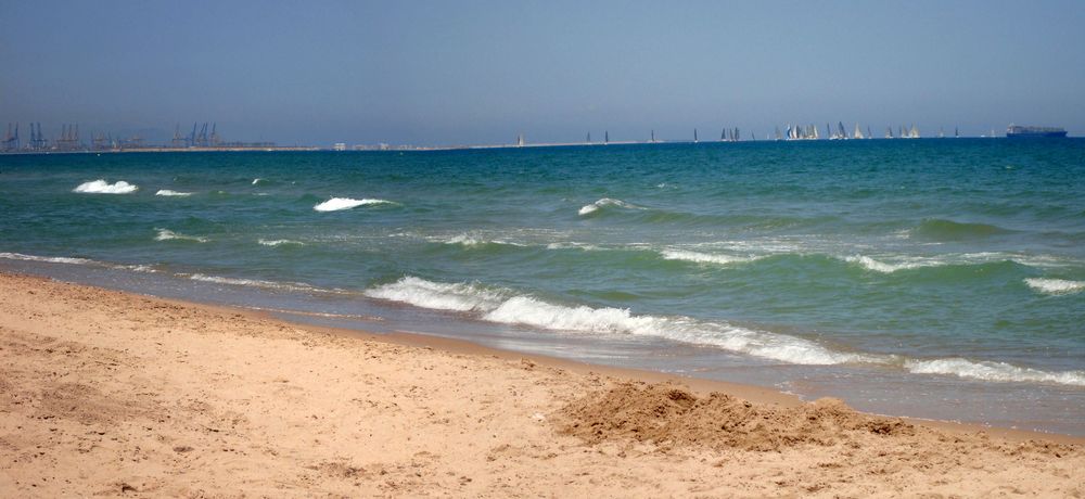 XV Regata S.M. la Reina, vista desde la playa La Garrofera, El Saler, Valencia, julio 2013.