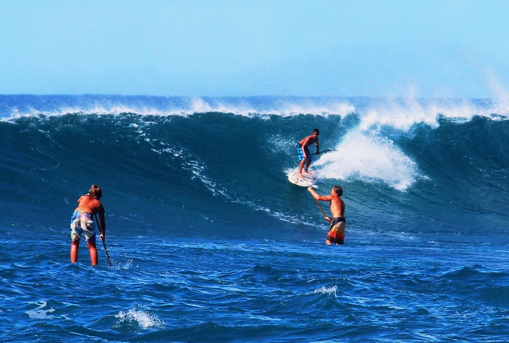 Klik for at se i Lightbox.
.
Stand up paddle surfing
<p>Stand up paddle surfing (SUP), stand up paddle boarding, eller på det hawaiianske sprog Hoe he'e nalu, er en voksende global sport med en hawaiiansk